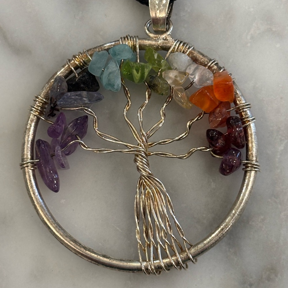 Tree of Life Necklace with Multicolor Gemstones